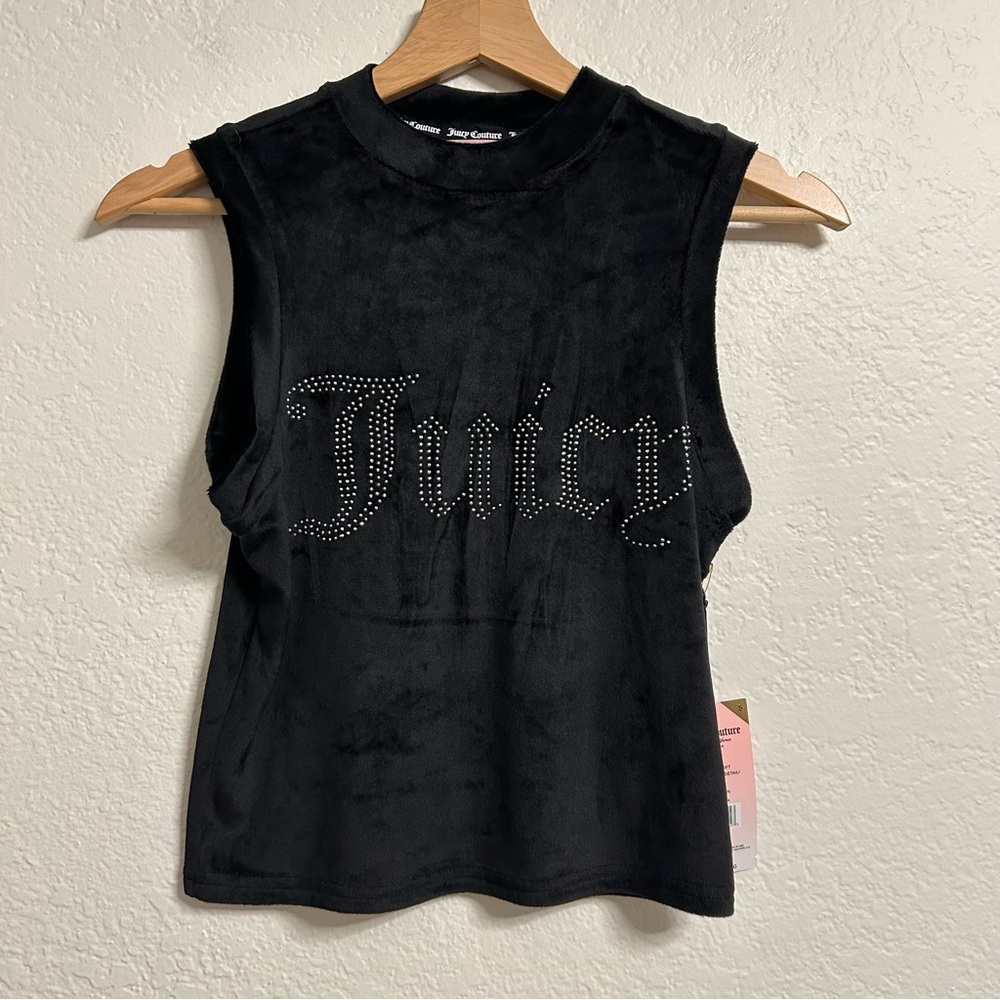 Juicy‎ Couture Black Velour Bedazzled Sleeveless Pajama Top, Size S